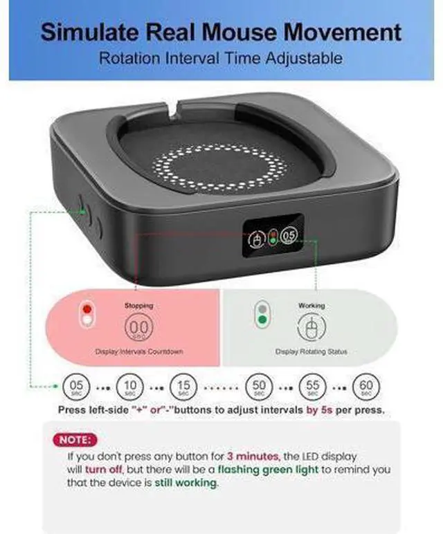 Alt view image 3 of 7 - Meatanty Mouse Mover Undetectable Super-Silent Mouse Jiggler Device Move Randomly Automatic Wiggler Shaker Giggler Adjustable Interval Timer Keep Computer Laptop Active for Office Home Remote Work