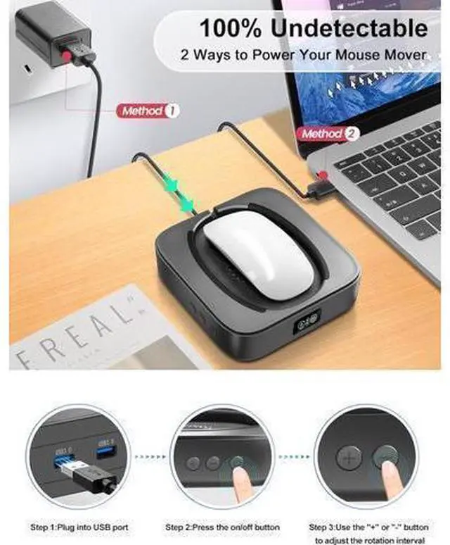 Alt view image 7 of 7 - Meatanty Mouse Mover Undetectable Super-Silent Mouse Jiggler Device Move Randomly Automatic Wiggler Shaker Giggler Adjustable Interval Timer Keep Computer Laptop Active for Office Home Remote Work