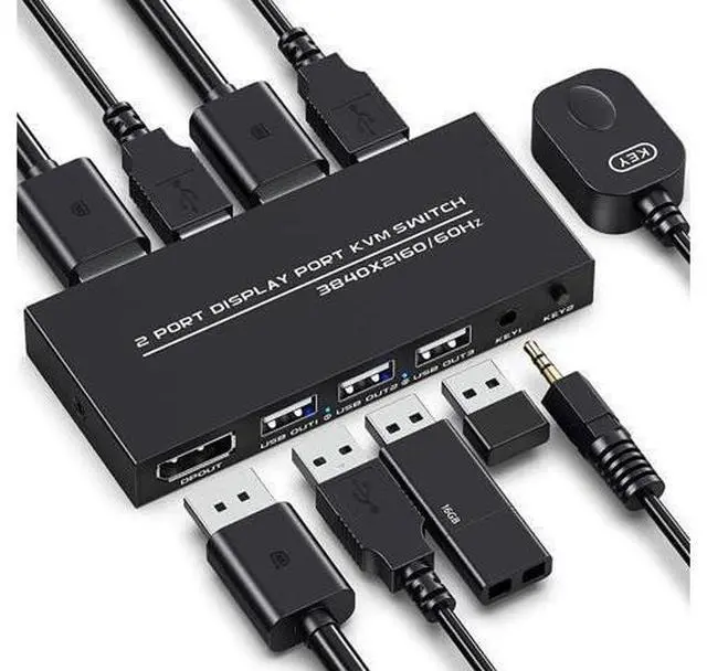 Main image of BONAEVER KVM Switch DisplayPort - 2 Port Displayport KVM Switch Two Computers One Monitor Switch to Share MouseKeyboardPrinterUSB Ultra HD Monitor Support 4K@60Hz 2 DP Cable 2 USB Cable Included