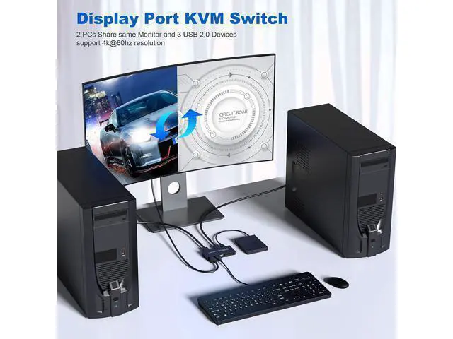 Alt view image 2 of 7 - BONAEVER KVM Switch DisplayPort - 2 Port Displayport KVM Switch Two Computers One Monitor Switch to Share MouseKeyboardPrinterUSB Ultra HD Monitor Support 4K@60Hz 2 DP Cable 2 USB Cable Included