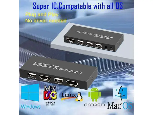 Alt view image 5 of 7 - BONAEVER KVM Switch DisplayPort - 2 Port Displayport KVM Switch Two Computers One Monitor Switch to Share MouseKeyboardPrinterUSB Ultra HD Monitor Support 4K@60Hz 2 DP Cable 2 USB Cable Included