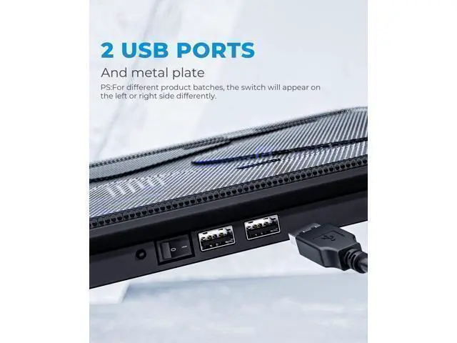 Alt view image 4 of 7 - HV-F2056 15.6"-17" Laptop Cooler Cooling Pad - Slim Portable USB Powered (3 Fans), Black/Blue