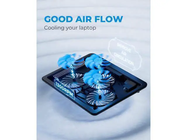 Alt view image 7 of 7 - HV-F2056 15.6"-17" Laptop Cooler Cooling Pad - Slim Portable USB Powered (3 Fans), Black/Blue