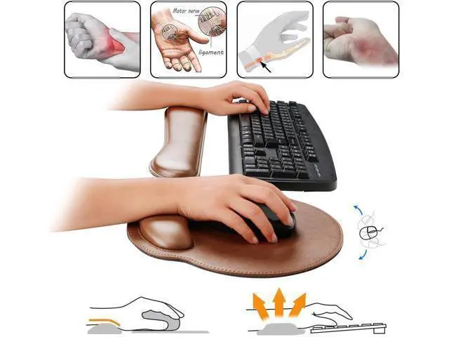 Alt view image 4 of 5 - Ergonomic PU Leather Keyboard Wrist Rest and Mouse Pad with Wrist Support Memory Foam Set for Computer/Laptop Gaming and Office Comfortable for Easy Typing & Pain Relief (PU Brown)