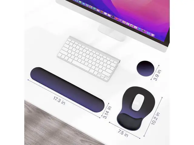 Alt view image 2 of 6 - Keyboard Wrist Rest Set with Ergonomic Mouse Pad - 3-in-1 Memory Foam Support for Pain Relief Office & Gaming with Coaster Black Gradient