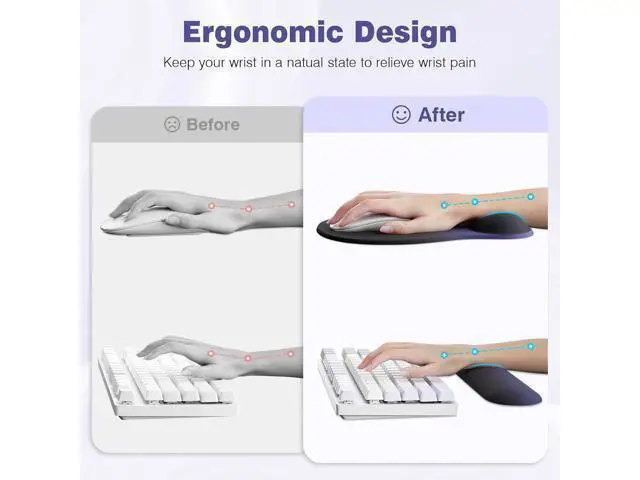 Alt view image 3 of 6 - Keyboard Wrist Rest Set with Ergonomic Mouse Pad - 3-in-1 Memory Foam Support for Pain Relief Office & Gaming with Coaster Black Gradient