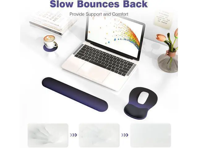 Alt view image 5 of 6 - Keyboard Wrist Rest Set with Ergonomic Mouse Pad - 3-in-1 Memory Foam Support for Pain Relief Office & Gaming with Coaster Black Gradient