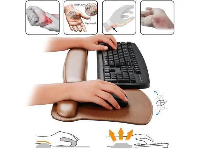 Alt view image 5 of 6 - Keyboard Wrist Rest Pad and Mouse Wrist Rest Support Mouse Pad Set Sturdy & Comfortable & Lightweight for Easy Typing & Pain Relief-Ergonomic Support (Brown)