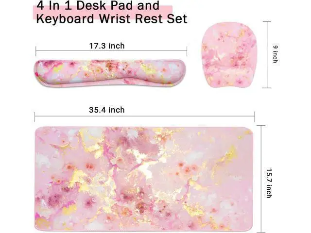 Alt view image 2 of 6 - Keyboard Wrist Rest Large Mouse Pad Wrist Support for Computer 4 in 1 Memory Foam Keyboard Pad Desk Mat Ergonomic Hand Rest Wrist Cushion for Home Office Gaming - Pink Gold