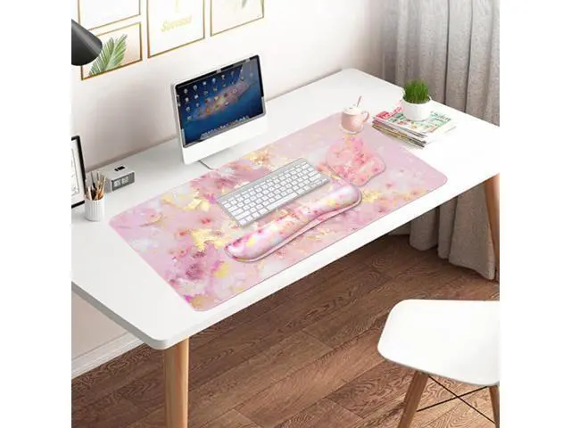 Alt view image 6 of 6 - Keyboard Wrist Rest Large Mouse Pad Wrist Support for Computer 4 in 1 Memory Foam Keyboard Pad Desk Mat Ergonomic Hand Rest Wrist Cushion for Home Office Gaming - Pink Gold