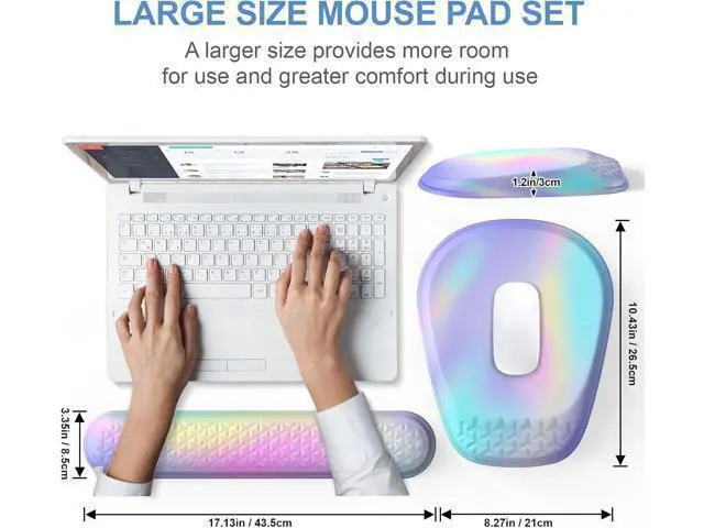 Alt view image 5 of 7 - Mouse Pad with Wrist Rest Comfortable Memory Foam Wrist Rest for Computer Keyboard Ergonomic Mouse Pad Set for Easy Typing & Pain Relief - Gradient Blue Pink