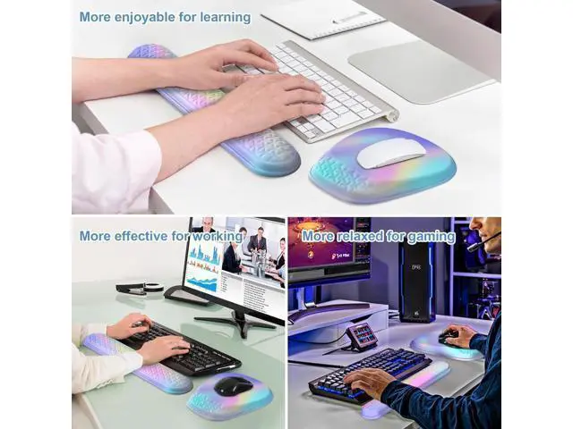Alt view image 7 of 7 - Mouse Pad with Wrist Rest Comfortable Memory Foam Wrist Rest for Computer Keyboard Ergonomic Mouse Pad Set for Easy Typing & Pain Relief - Gradient Blue Pink