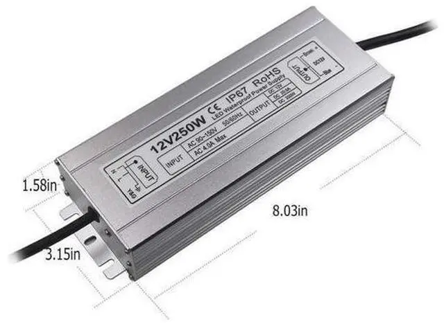 Alt view image 4 of 7 - BONAEVER LED Power Supply 250W High-powerTransformer Waterproof IP67 12V DC Driver Adapter for Outdoor Use