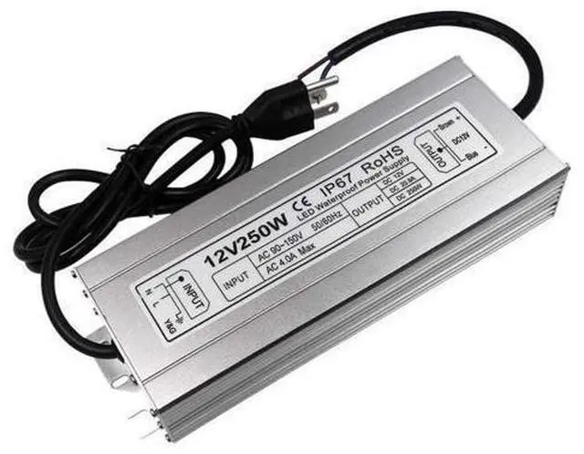 Main image of BONAEVER LED Power Supply 250W High-powerTransformer Waterproof IP67 12V DC Driver Adapter for Outdoor Use
