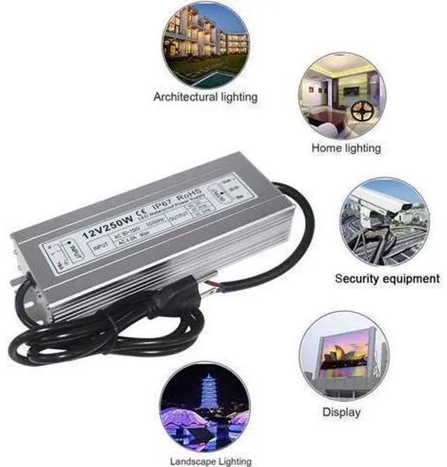 Alt view image 6 of 7 - BONAEVER LED Power Supply 250W High-powerTransformer Waterproof IP67 12V DC Driver Adapter for Outdoor Use