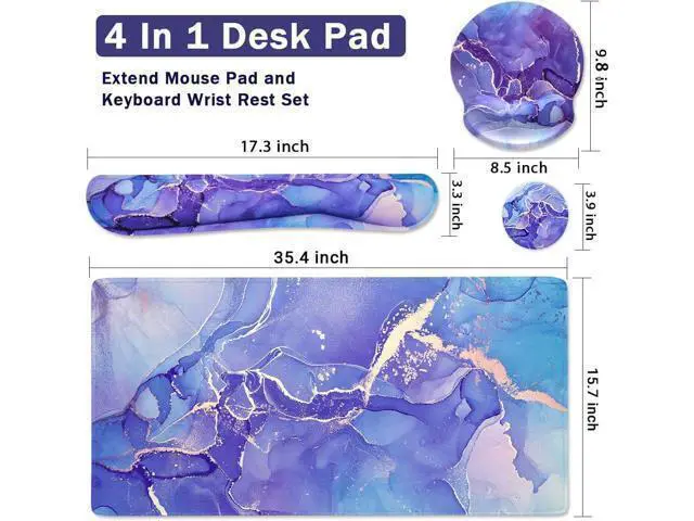 Alt view image 2 of 7 - 4-in-1 Gaming Mouse Pad Wrist Support SetDesk Pad + Mouse Pad with Wrist Rest + Keyboard Wrist Rest + Coaster Ergonomic Design for Home Office Study Game - Purple Marble