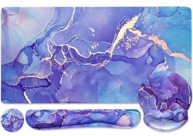Main image of 4-in-1 Gaming Mouse Pad Wrist Support SetDesk Pad + Mouse Pad with Wrist Rest + Keyboard Wrist Rest + Coaster Ergonomic Design for Home Office Study Game - Purple Marble