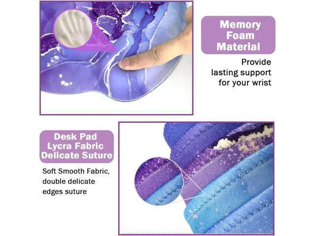 Alt view image 4 of 7 - 4-in-1 Gaming Mouse Pad Wrist Support SetDesk Pad + Mouse Pad with Wrist Rest + Keyboard Wrist Rest + Coaster Ergonomic Design for Home Office Study Game - Purple Marble