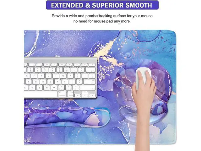 Alt view image 5 of 7 - 4-in-1 Gaming Mouse Pad Wrist Support SetDesk Pad + Mouse Pad with Wrist Rest + Keyboard Wrist Rest + Coaster Ergonomic Design for Home Office Study Game - Purple Marble