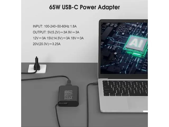 Alt view image 6 of 6 - 65W USB C Laptop Charger Compatible with Latitude 5420 5520 5320 7420 5430 7390 7320 Type C Fast Charging Power Cord