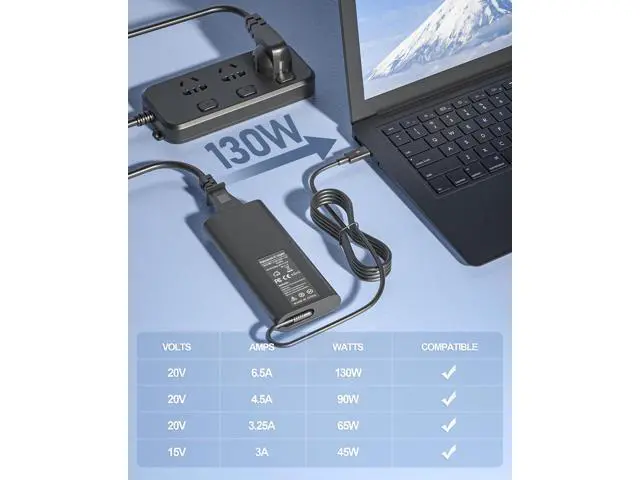 Alt view image 2 of 7 - 130W USB C Laptop Charger for Xps 15 16 17 9575 9640 9500 9510 9520 9530 9700 9720 9730 Precision 5470 5480 5540 5550 5560 5570 5760 3550 3560 3570 3580 Latitude Series Slim AC Adapter Power Cord