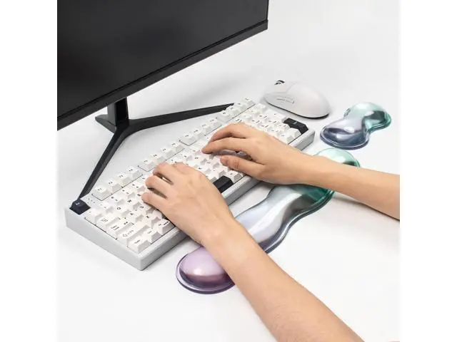 Alt view image 3 of 7 - Gel Keyboard and Mouse Wrist Rest Set Clear Wrist Rest for Computer Keyboard 60%/68%/75% Comfort & Support for Typing and Gaming(Purple Green)