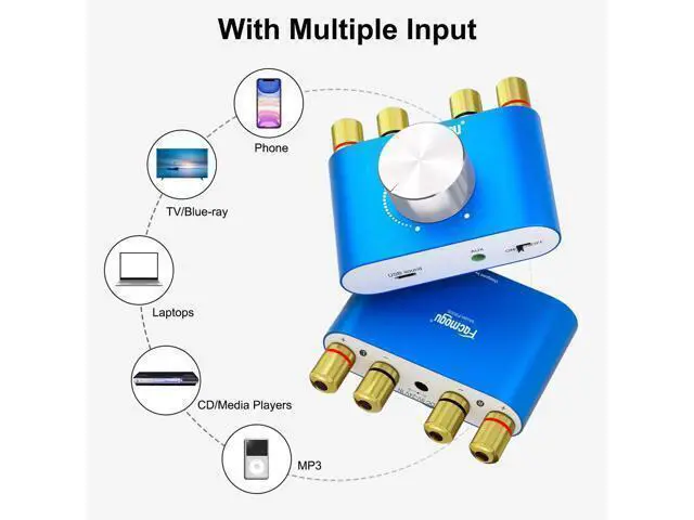 Alt view image 6 of 7 - F900S 160W Mini Bluetooth 5.0 Power Amplifier, 2 Channel 80Wx2 Stereo Hi-Fi Digital Amp, Portable Wireless Audio Receiver Sound Speaker Amplifer, AUX/USB/Bluetooth Input & 12V Power Supply