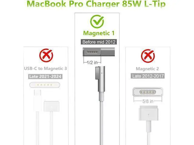 Alt view image 2 of 7 - Mac Book Pro Charger 85W Mag 1 L-Tip Power Adapter Compatible with Mac Book Pro 13 15 17 inchBefore Mid 2012