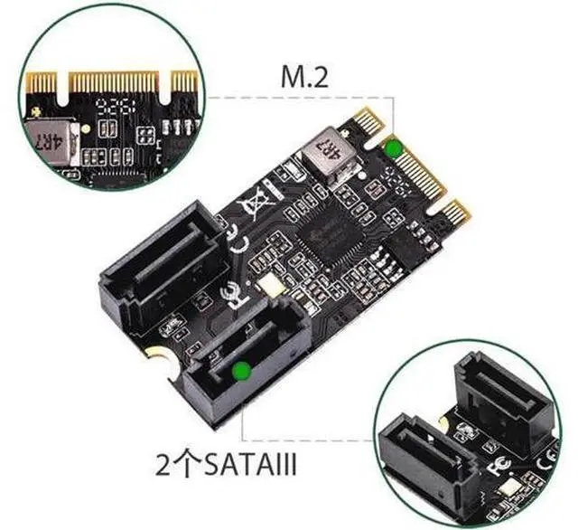 Main image of Aomoproing 2 Port SATA III 6gb/s M.2 21x41mm M Key and B Key Controller Adapter Card SATA 6G Internal