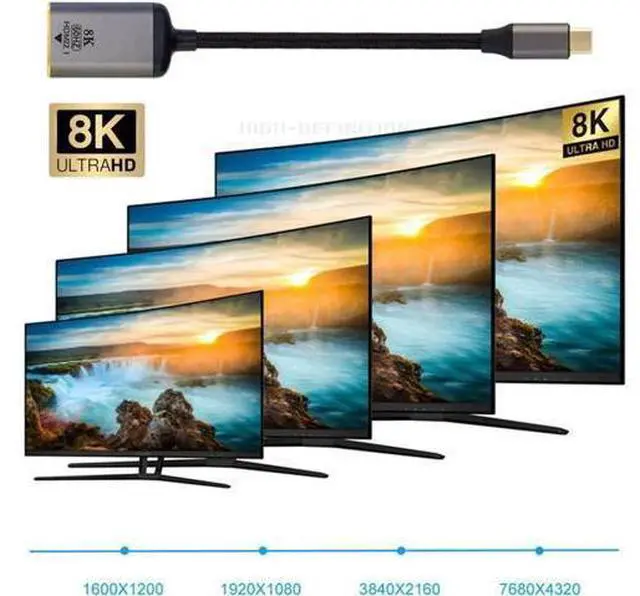 Alt view image 2 of 3 - USB-C Type-C USB4 Source to Female HDTV 2.0 Cable Display 8K 60HZ UHD 4K HDTV Male Monitor