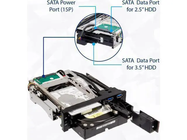Alt view image 7 of 7 - Aomoproing 5.25" Bay Tray Less Mobile Rack for 3.5" and 2.5" Sata III HDD with Extra 2 Port USB 3.0, Black/White