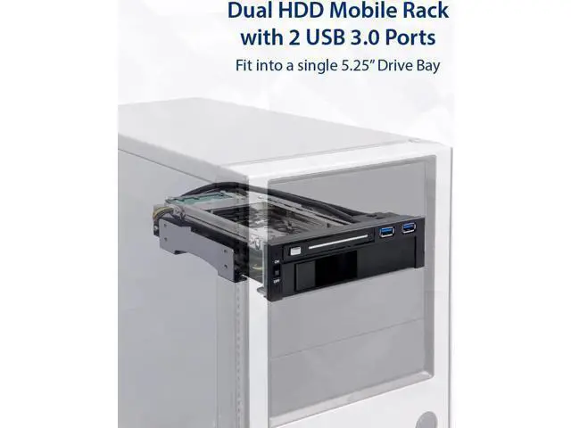 Alt view image 6 of 7 - Aomoproing 5.25" Bay Tray Less Mobile Rack for 3.5" and 2.5" Sata III HDD with Extra 2 Port USB 3.0, Black/White