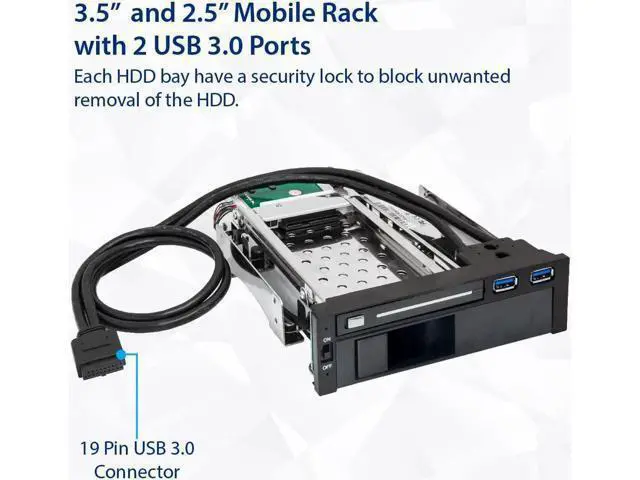 Alt view image 5 of 7 - Aomoproing 5.25" Bay Tray Less Mobile Rack for 3.5" and 2.5" Sata III HDD with Extra 2 Port USB 3.0, Black/White
