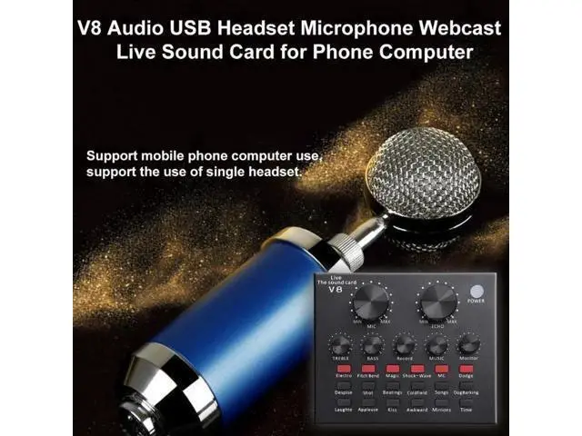 Alt view image 3 of 5 - Audio USB Headset Microphone Webcast Live Sound Card for Youtuber 18 Sound Effects 6 Modes Sound Card for Phone Computer