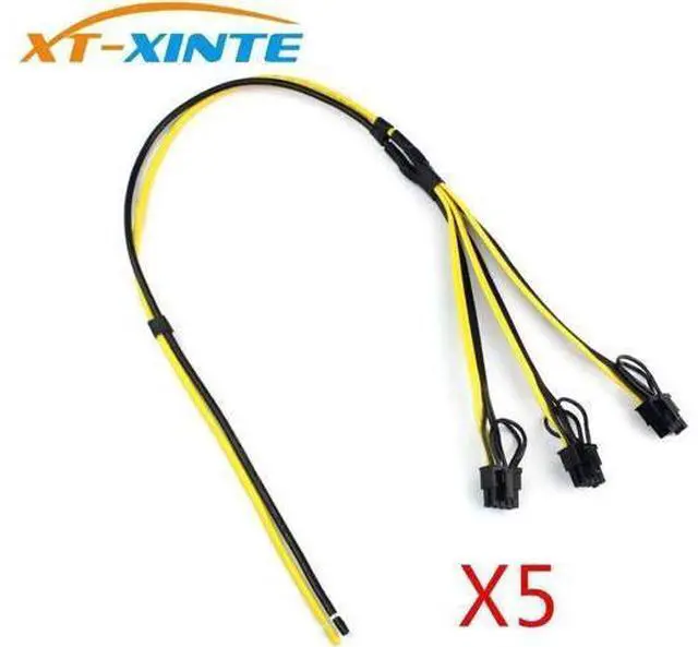 Main image of XT-XINTE 5Pcs Power Supply Cable 1 to 3 6p+2p Miner Adapter Cable 8pin GPU Video Card Wire 12AWG+18AWG Cables for BTC Mining