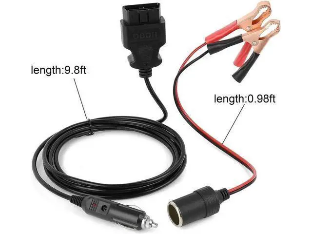 Alt view image 2 of 2 - OBD? Vehicle ECU Emergency Power Supply Cable Car Memory Saver (3Meter) Cable Adapter with Alligator Clip-On Cigarette Lighter Power Socket