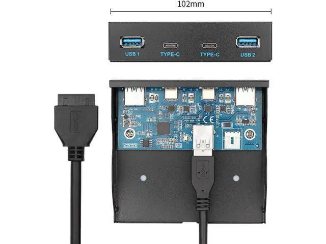 Alt view image 3 of 3 - USB-C & USB 3.0 HUB 4 Ports Front Panel to Motherboard 20Pin Connector Cable for 3.5" Floppy Bay