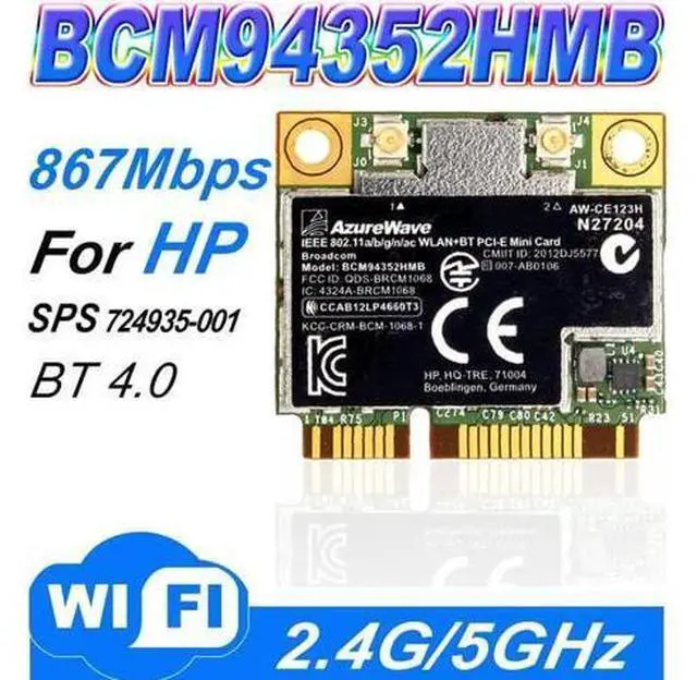 Main image of BroadCom BCM4352 BCM94352HMB Half Mini PCIe PCI-express Wireless WIFI WLAN BT Bluetooth Card 802.11AC 867Mhz for 724935-001