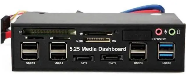 Main image of 5.25"PC Media Dashboard Multi-Function Front Panel 2-Port USB 3.0 +6-Port + USB2.0 All In 1 Card Reader + eSATA+ SATA+Auido Port