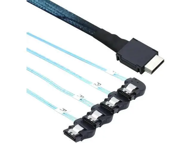 Alt view image 3 of 3 - FOR Server Hard Drive Data Cable with PCI SAS SFF-8611 4i to 4 Ports SATA 7P Right-Angle Connector