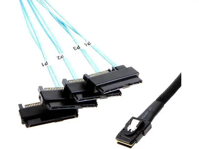 Alt view image 2 of 3 - Internal 36 Pin Mini SAS SFF-8087 Host to 4 SFF-8482 Target SAS Hard Disk and SATA Power Cable 100cm