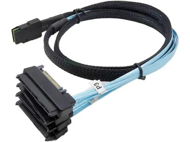 Alt view image 3 of 3 - Internal 36 Pin Mini SAS SFF-8087 Host to 4 SFF-8482 Target SAS Hard Disk and SATA Power Cable 100cm