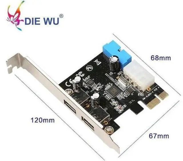 Alt view image 2 of 6 - New USB 3.0 PCI-E Expansion Card Adapter External 2 Port USB3.0 Hub Internal 20pin Connecter PCI-E Card TXB050