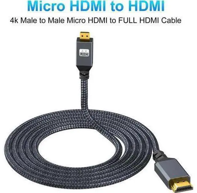 Alt view image 3 of 7 - 4K Micro HDMI to HDMI Cable 1FT Short High-Speed Full HDMI to Micro HDMI Braided Cord Support 3D 4K/60Hz 1080p