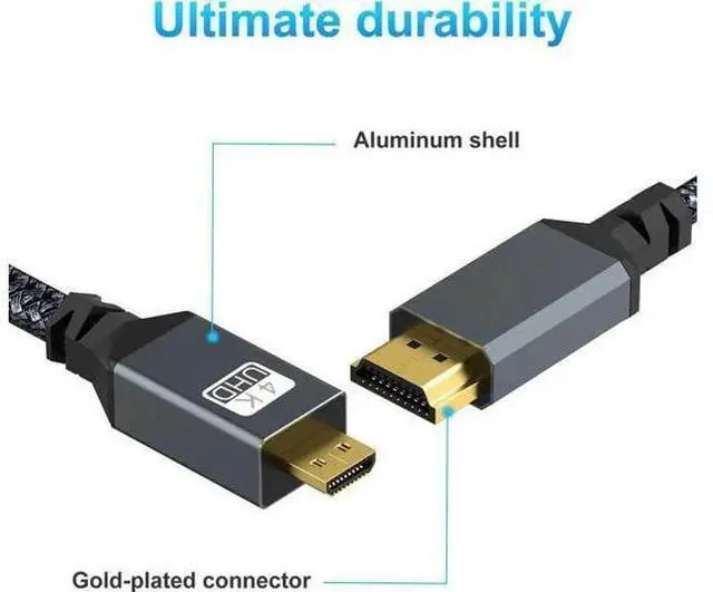 Alt view image 4 of 7 - 4K Micro HDMI to HDMI Cable 1FT Short High-Speed Full HDMI to Micro HDMI Braided Cord Support 3D 4K/60Hz 1080p