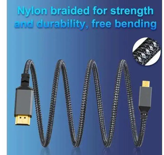 Alt view image 5 of 7 - 4K Micro HDMI to HDMI Cable 1FT Short High-Speed Full HDMI to Micro HDMI Braided Cord Support 3D 4K/60Hz 1080p