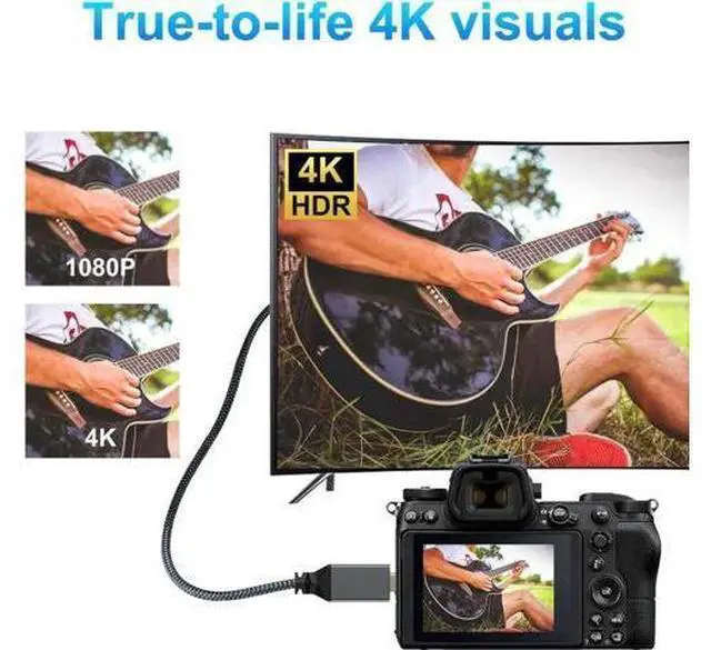 Alt view image 7 of 7 - 4K Micro HDMI to HDMI Cable 1FT Short High-Speed Full HDMI to Micro HDMI Braided Cord Support 3D 4K/60Hz 1080p