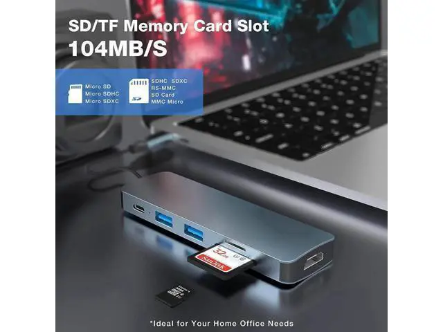 Alt view image 3 of 7 - 6 in 1 USB C to HDMI Adapter 4K@30Hz with 100W PD Charging, USB 3.0, USB 2.0, SD/TF Card Reader Compatible with Mac M1, M2, M3, iPad, iPhone 15 Pro/Pro Max, More Type C Devices