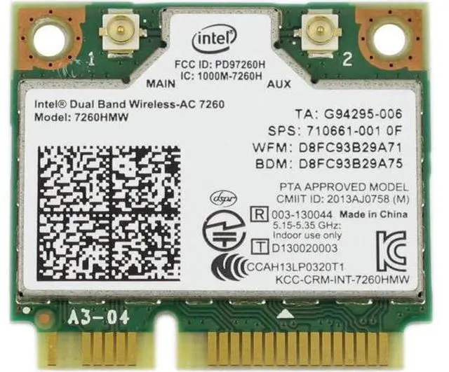 Main image of Dual Band Wireless-AC 7260HMW Mini PCI-E BT4.0 Card Intel For HP SPS 710661-001