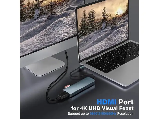 Alt view image 5 of 7 - 6 in 1 USB C to HDMI Adapter 4K@30Hz with 100W PD Charging, USB 3.0, USB 2.0, SD/TF Card Reader Compatible with Mac M1, M2, M3, iPad, iPhone 15 Pro/Pro Max, More Type C Devices